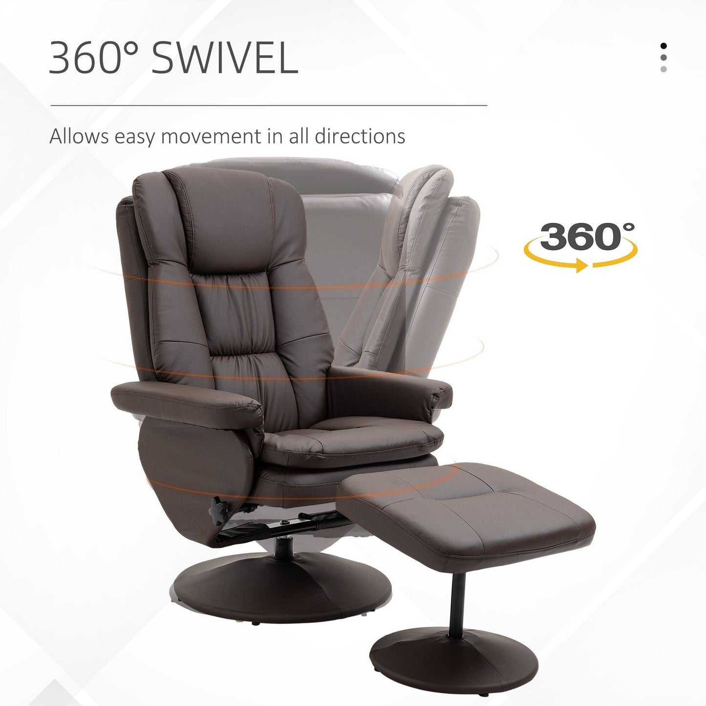 360° Swivel Recliner Adjustable PU Leather Lounge Chair with Footrest for Living Room, Bedroom and Home Office