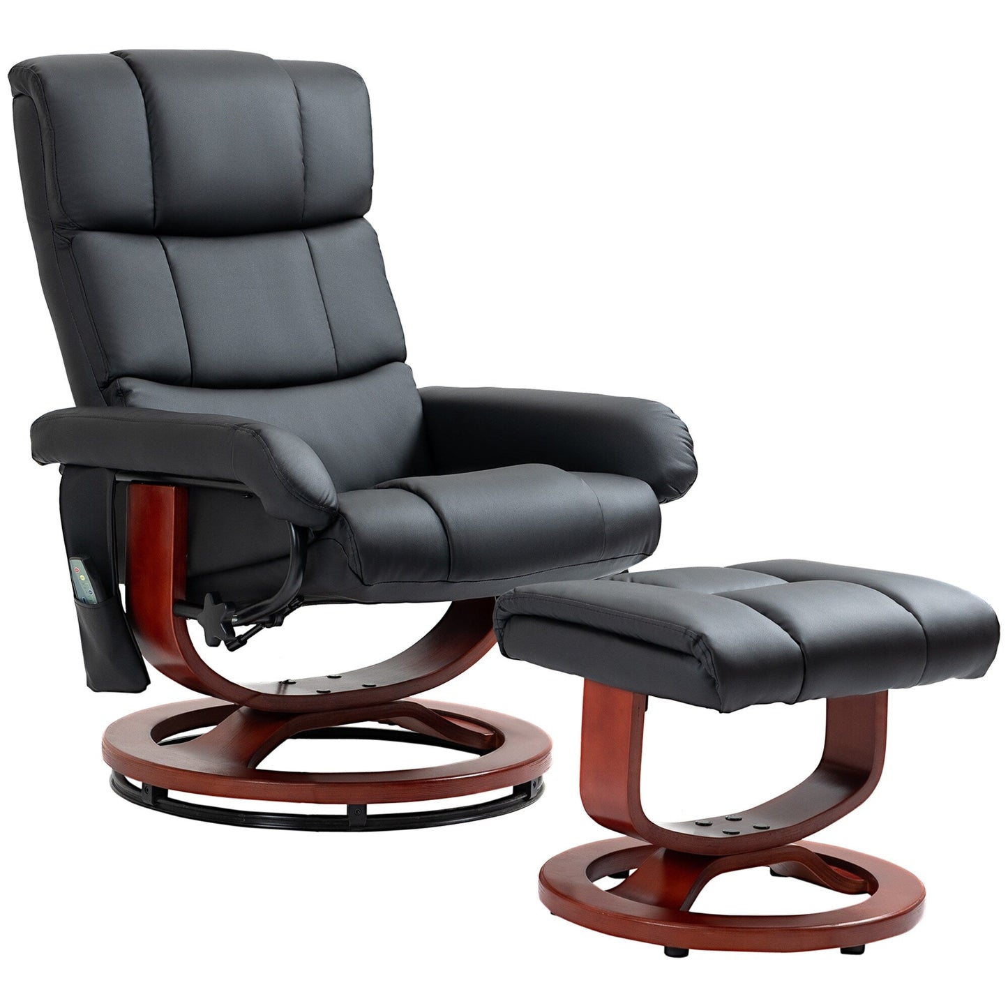 360° Swivel Reclining Massage Chair PU Leather Sofa Chair with Ottoman, 10 Point Vibration, Remote and Side Pocket