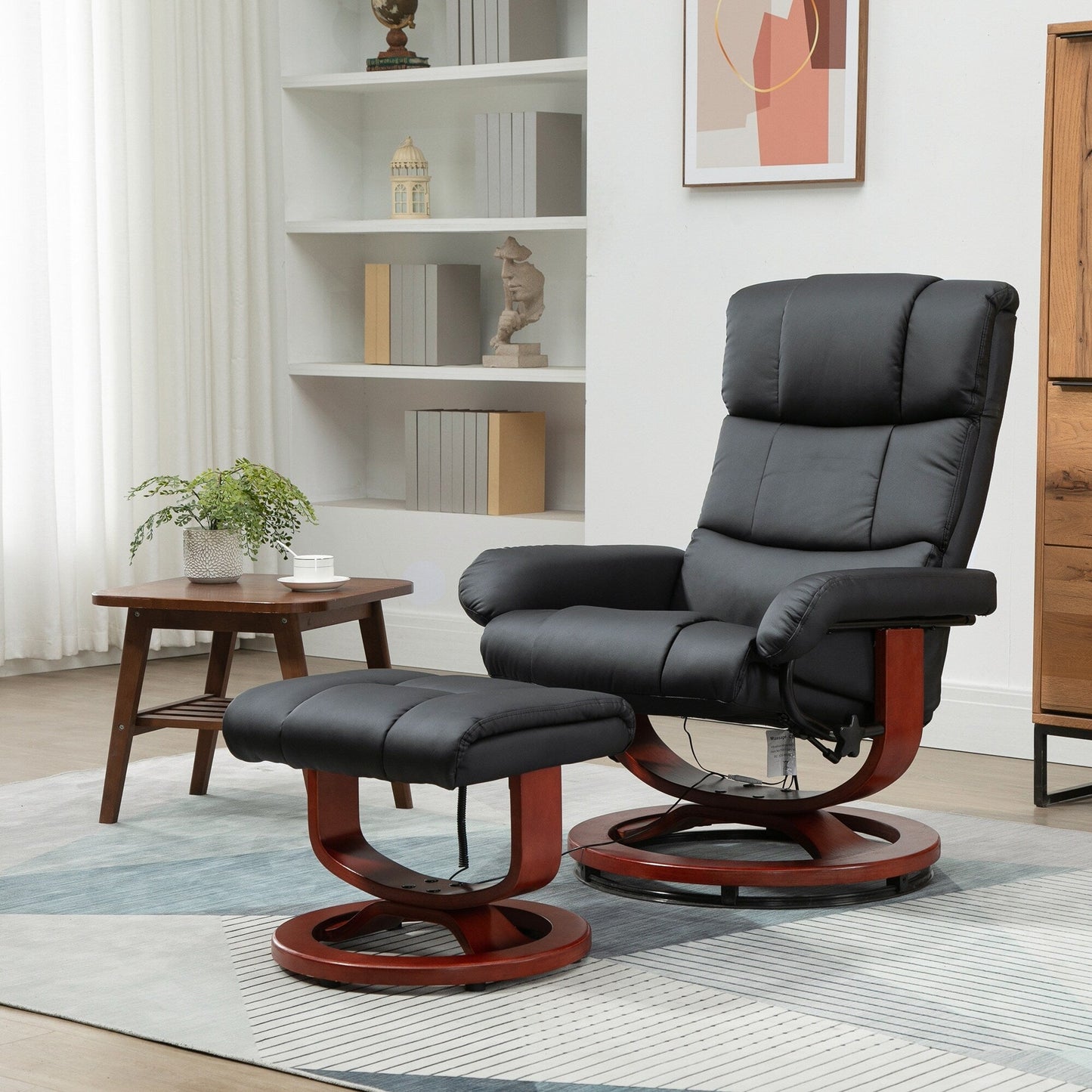 360° Swivel Reclining Massage Chair PU Leather Sofa Chair with Ottoman, 10 Point Vibration, Remote and Side Pocket