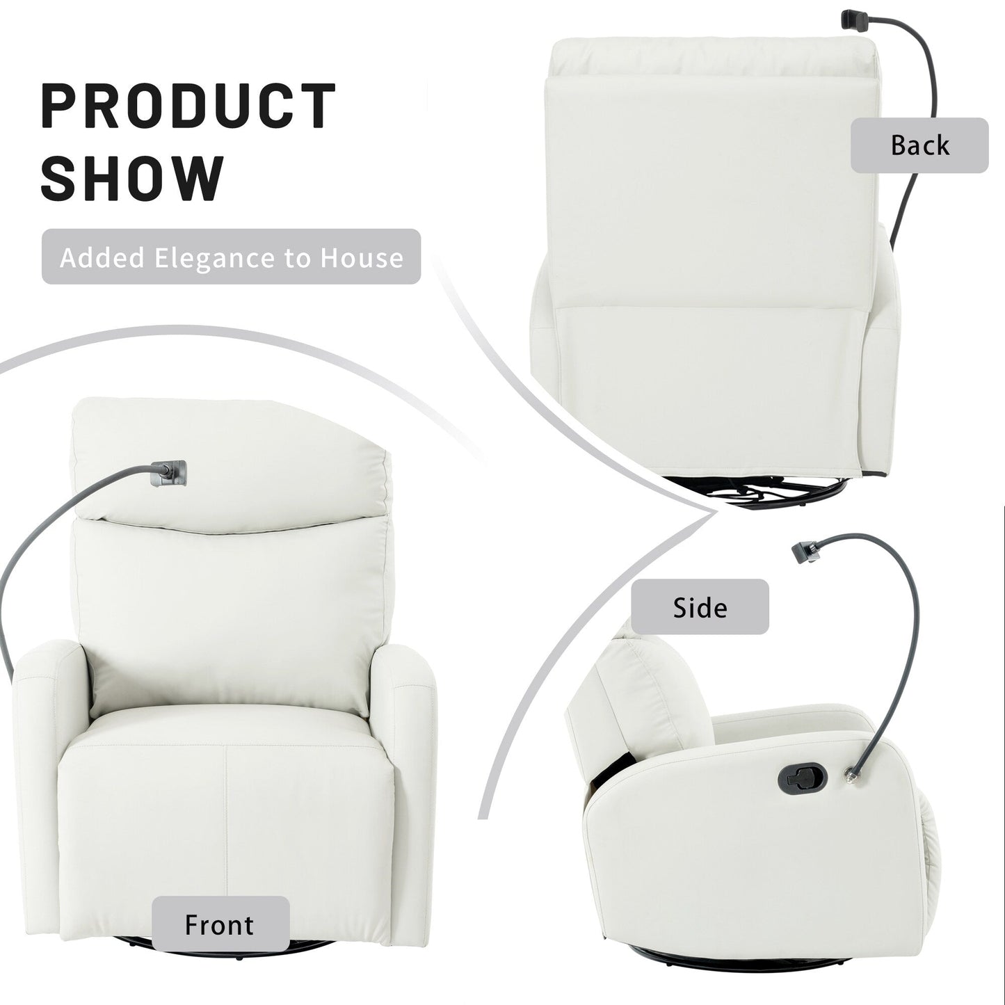 360° Swivel Rocking Recliner Chair with Phone Holder, Footrest, Adjustable Position for Living Room & Home Theater