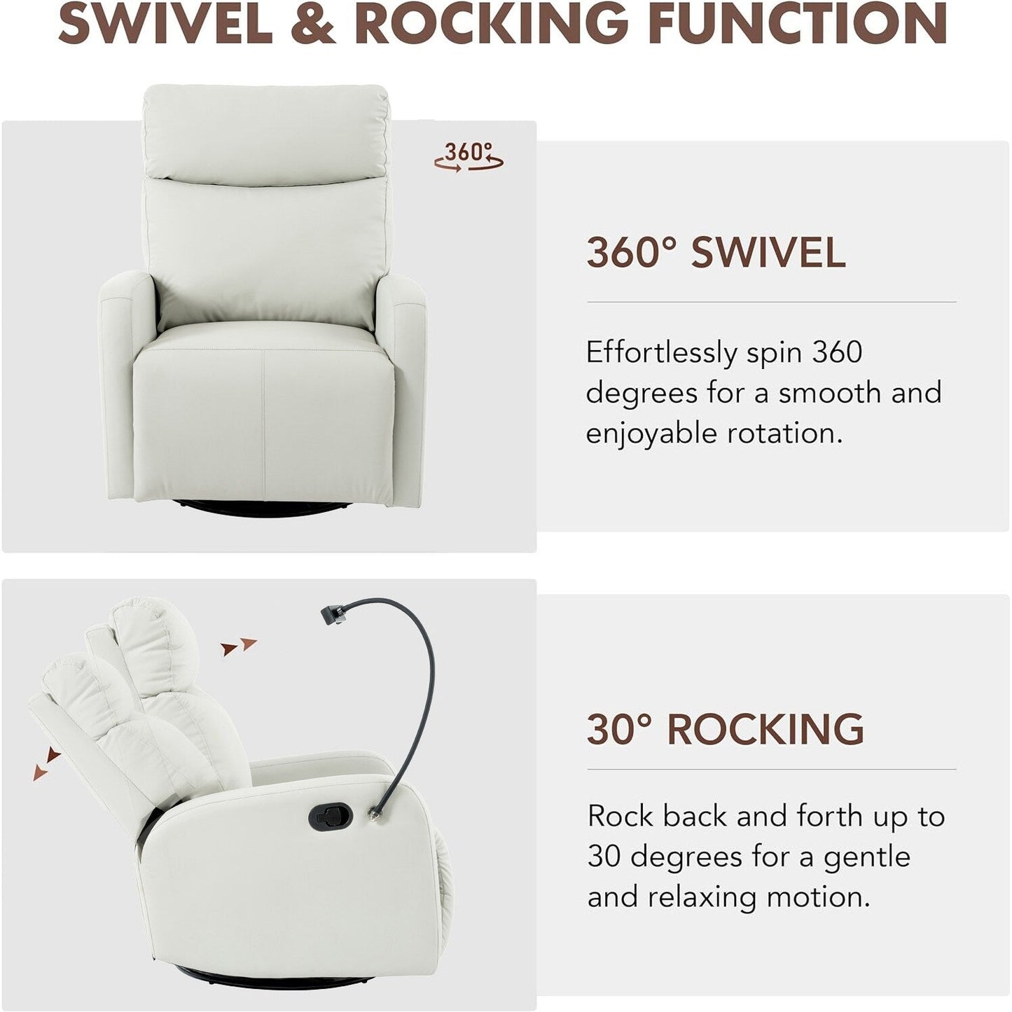 360° Swivel Rocking Recliner Chair with Phone Holder, Footrest, Adjustable Position for Living Room & Home Theater