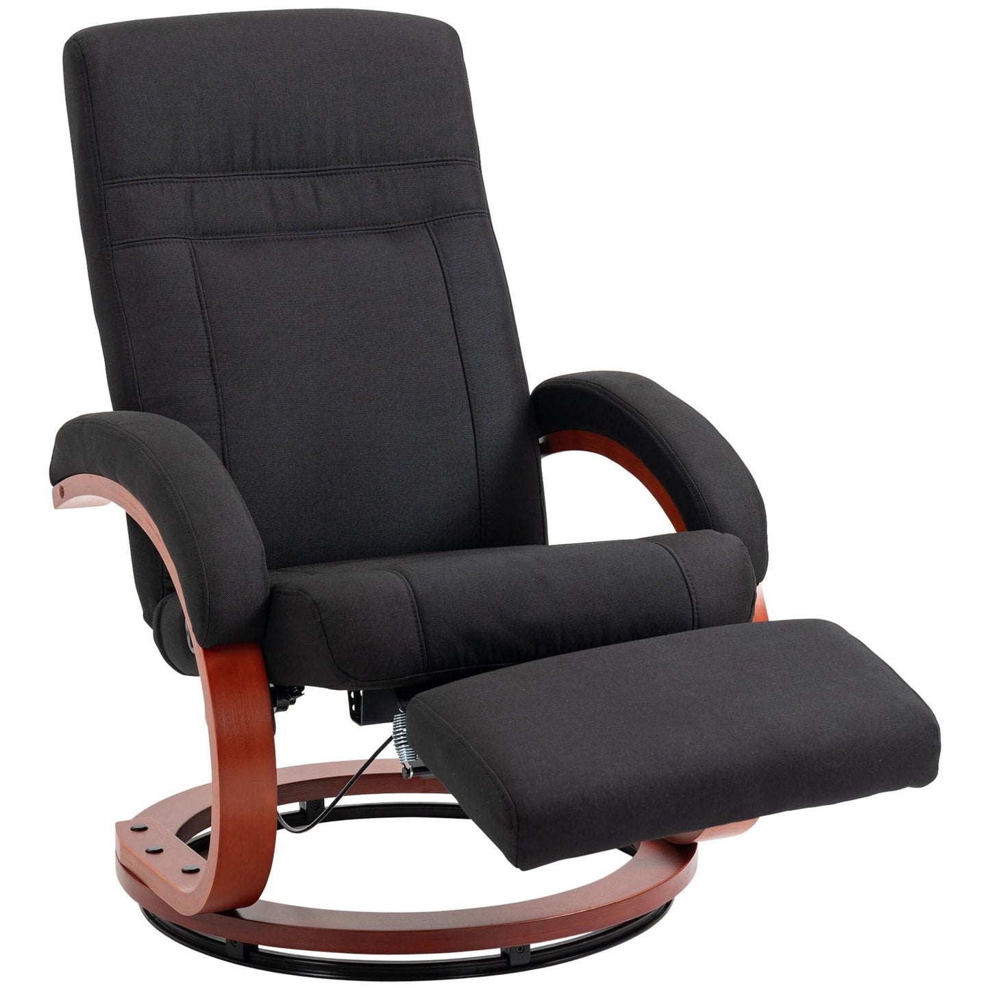 360° Swivel Wood Base Manual Recliner Chair Adjustable Recline Office Chair with Retractable Footrest and Padded Armrests