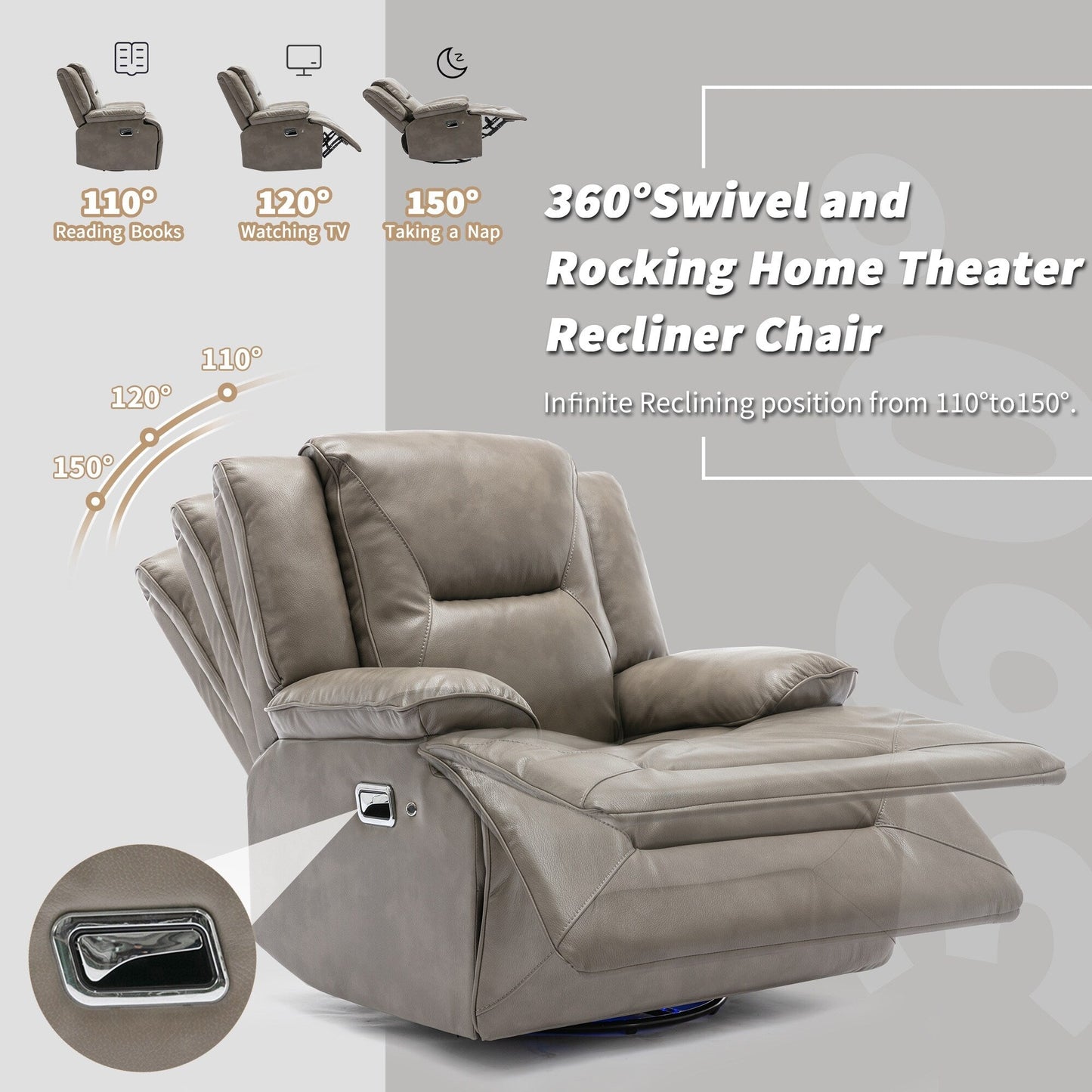 360° Swivel and Rocking Home Theater Recliner