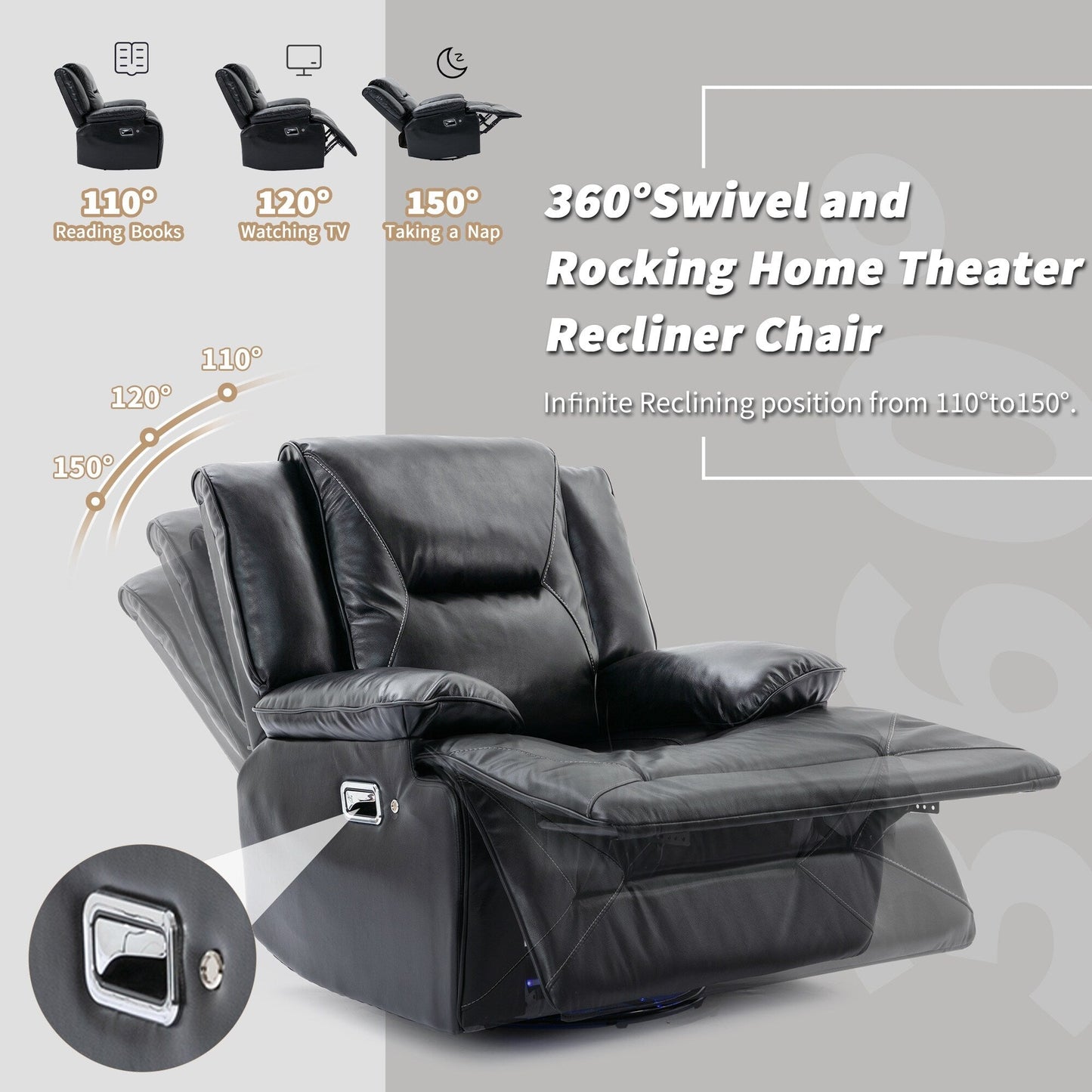 360° Swivel and Rocking Home Theater Recliner