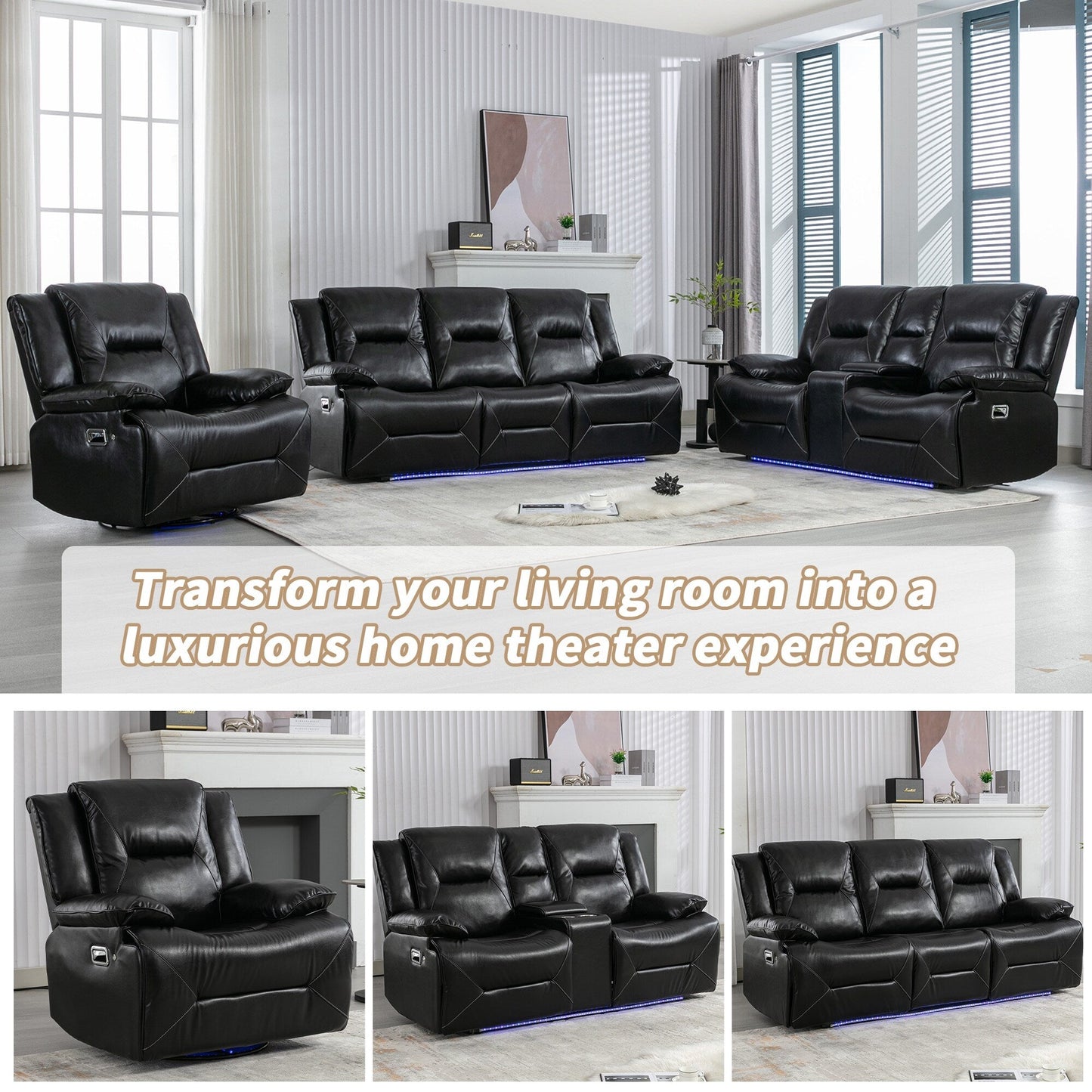 360° Swivel and Rocking Home Theater Recliner
