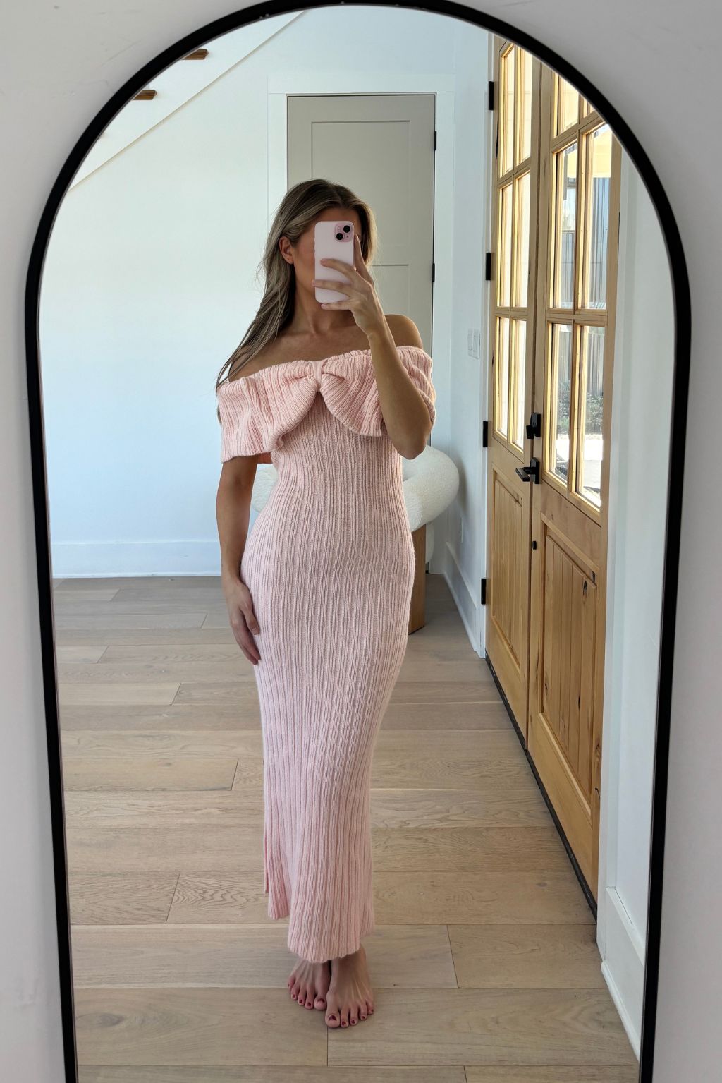 Aston Bow Front Maxi Sweater Dress in Pinkish Petal – Bump Friendly & Inclusive Sizing (S-3XL)