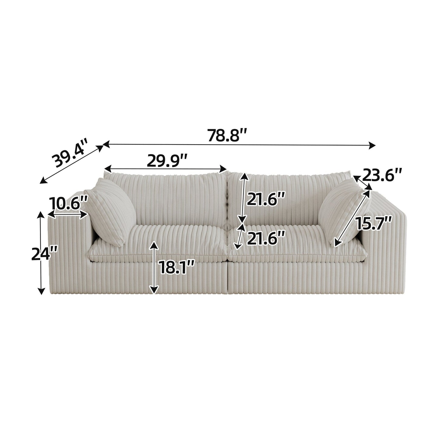 39.8 Cloud Sofa,Corduroy Fabric,Deep Seat Couches,Double-layer design,Removable Cushion,No Assembly, DIY Combination