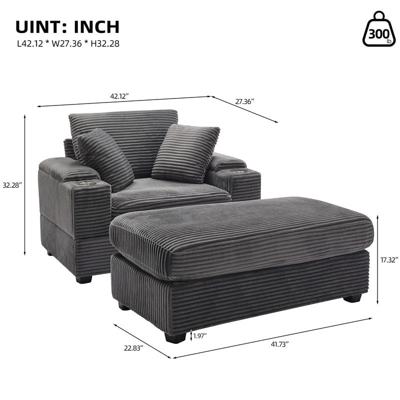 42.12 Corduroy Upholstered Sofa + Ottoman
