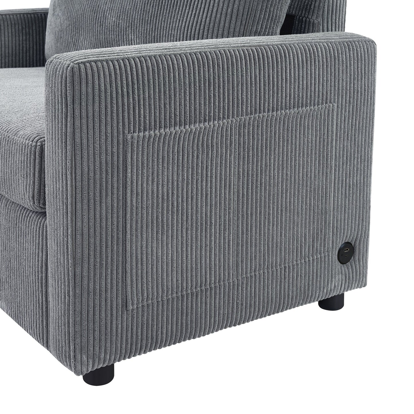 47.2 Corduroy Twin Sleeper Sofa with Foldable Mattress, Side Table, USB Ports, and Storage Pocket