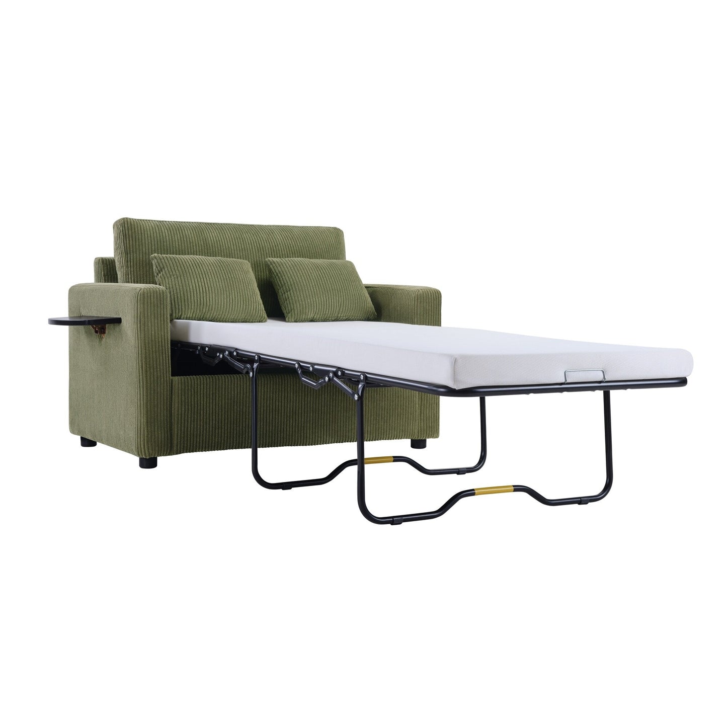 47.2 Corduroy Twin Sleeper Sofa with Foldable Mattress, Side Table, USB Ports, and Storage Pocket