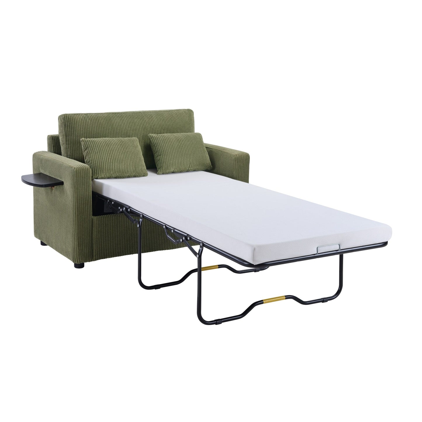 47.2 Corduroy Twin Sleeper Sofa with Foldable Mattress, Side Table, USB Ports, and Storage Pocket