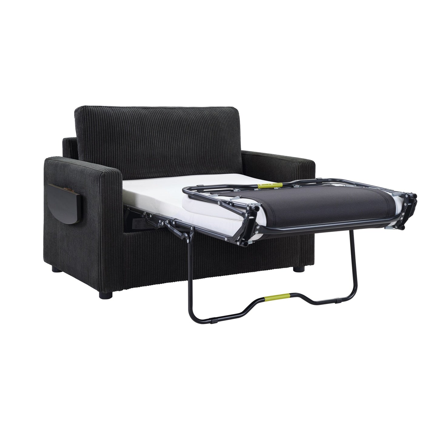 47.2 Corduroy Twin Sleeper Sofa with Foldable Mattress, Side Table, USB Ports, and Storage Pocket