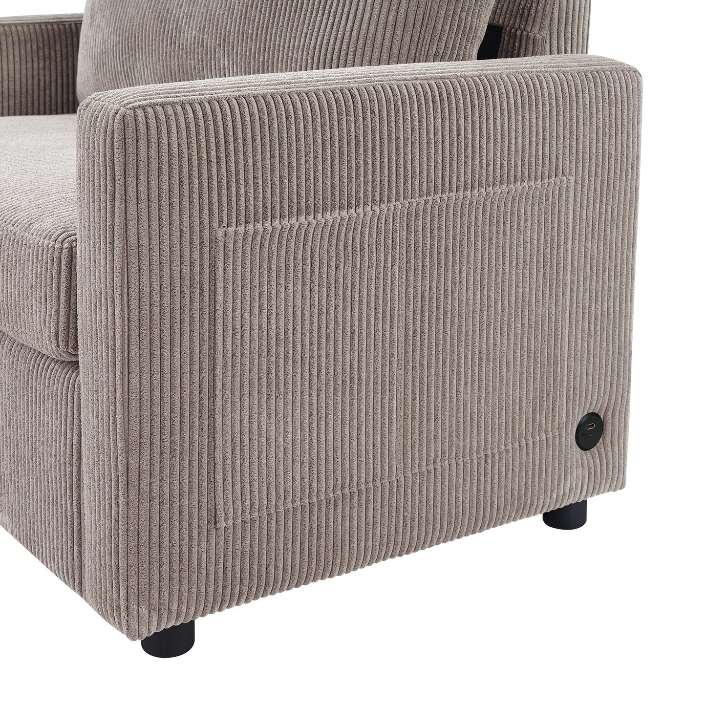 47.2 Corduroy Twin Sleeper Sofa with Foldable Mattress, Side Table, USB Ports, and Storage Pocket
