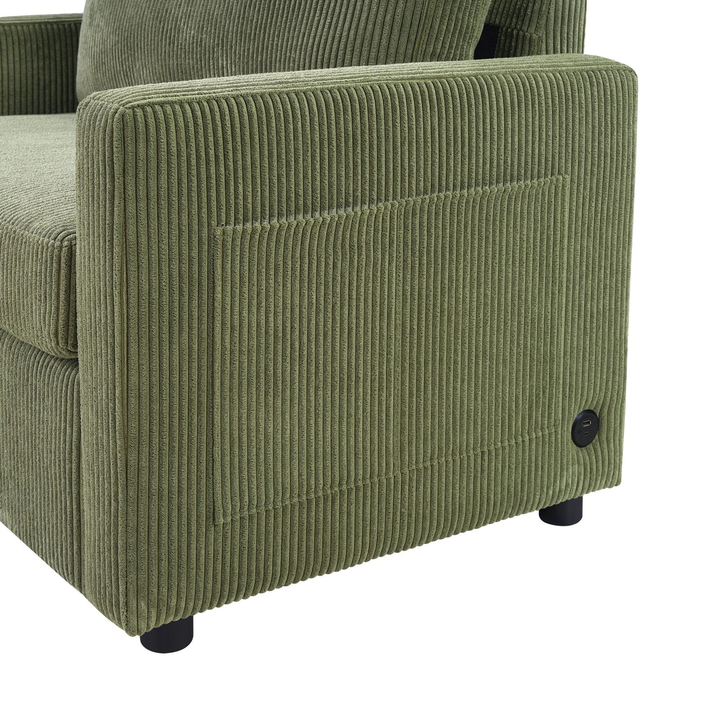 47.2 Corduroy Twin Sleeper Sofa with Foldable Mattress, Side Table, USB Ports, and Storage Pocket