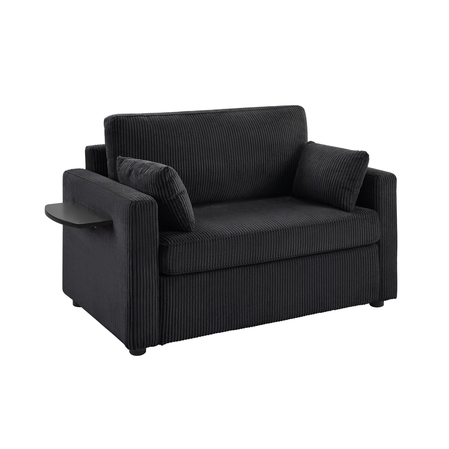 47.2 Corduroy Twin Sleeper Sofa with Foldable Mattress, Side Table, USB Ports, and Storage Pocket