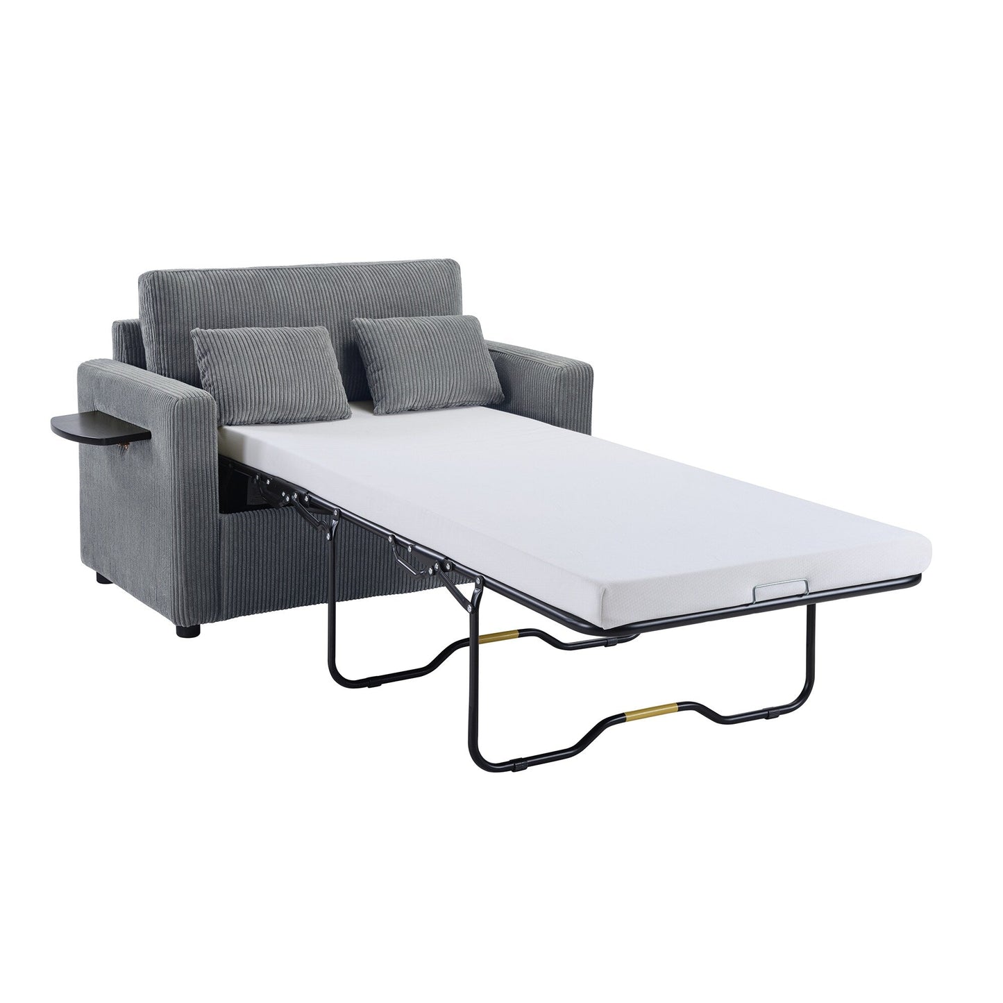 47.2 Corduroy Twin Sleeper Sofa with Foldable Mattress, Side Table, USB Ports, and Storage Pocket