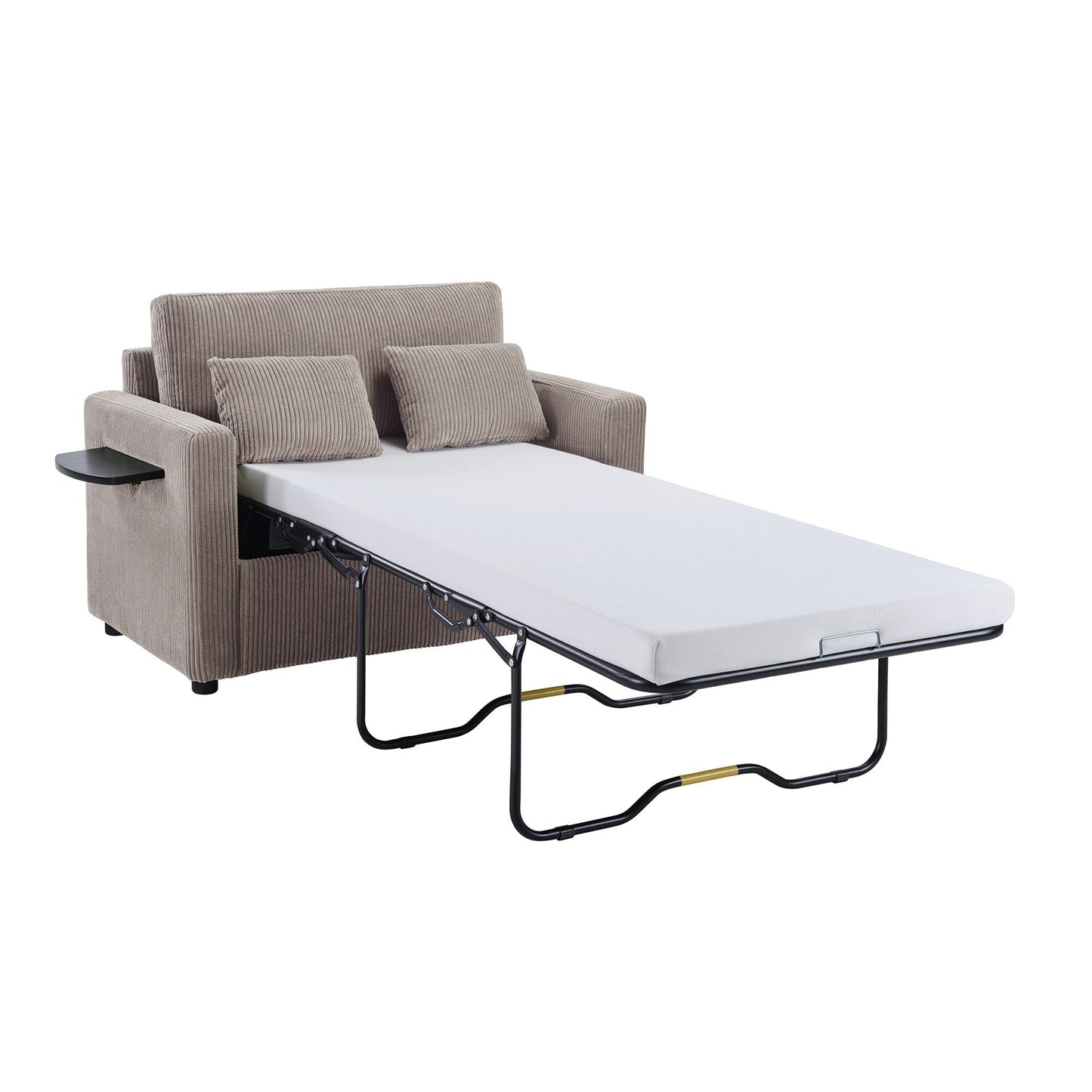 47.2 Corduroy Twin Sleeper Sofa with Foldable Mattress, Side Table, USB Ports, and Storage Pocket