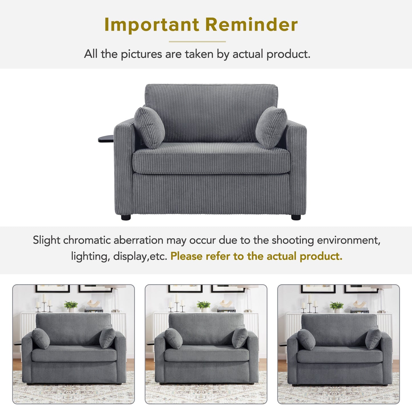 47.2 Corduroy Twin Sleeper Sofa with Foldable Mattress, Side Table, USB Ports, and Storage Pocket