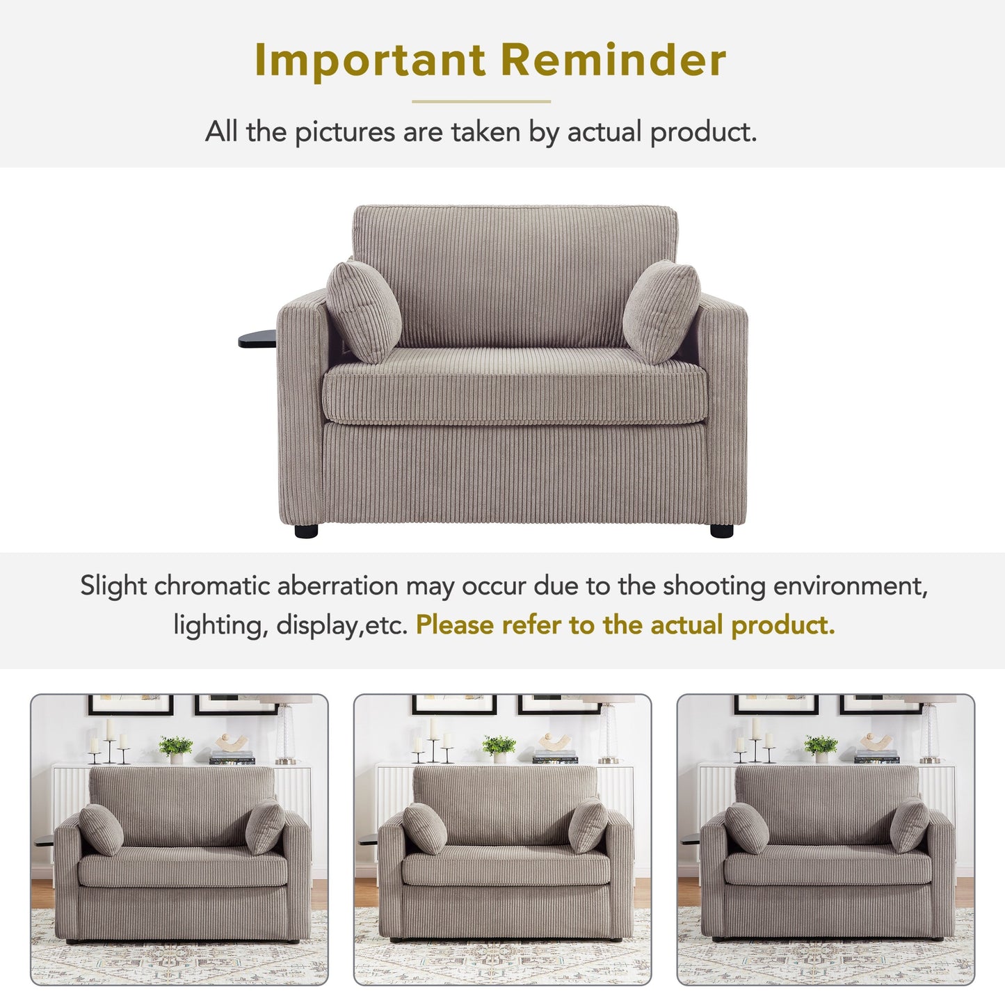 47.2 Corduroy Twin Sleeper Sofa with Foldable Mattress, Side Table, USB Ports, and Storage Pocket