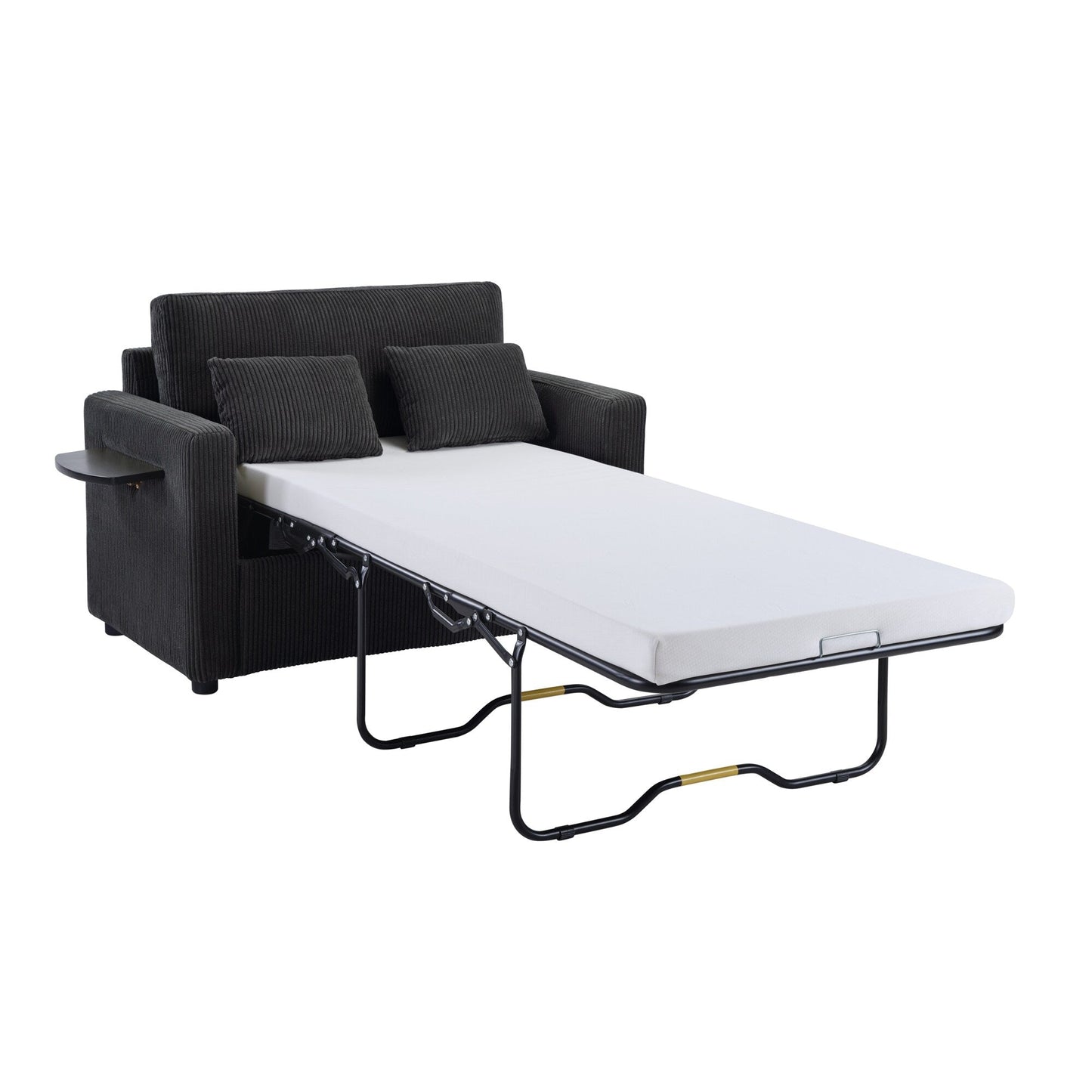 47.2 Corduroy Twin Sleeper Sofa with Foldable Mattress, Side Table, USB Ports, and Storage Pocket