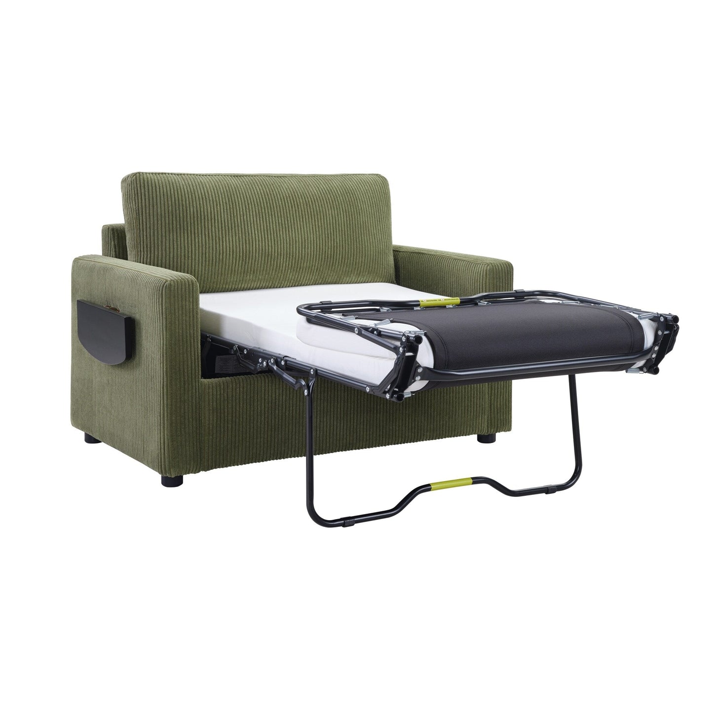 47.2 Corduroy Twin Sleeper Sofa with Foldable Mattress, Side Table, USB Ports, and Storage Pocket