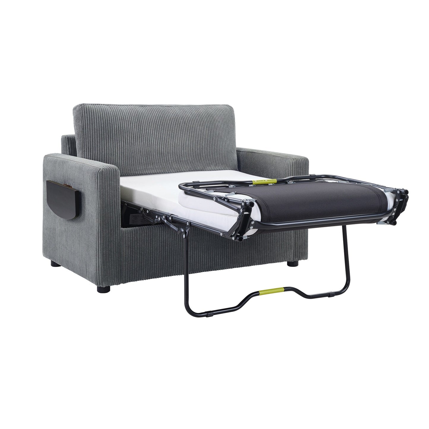 47.2 Corduroy Twin Sleeper Sofa with Foldable Mattress, Side Table, USB Ports, and Storage Pocket