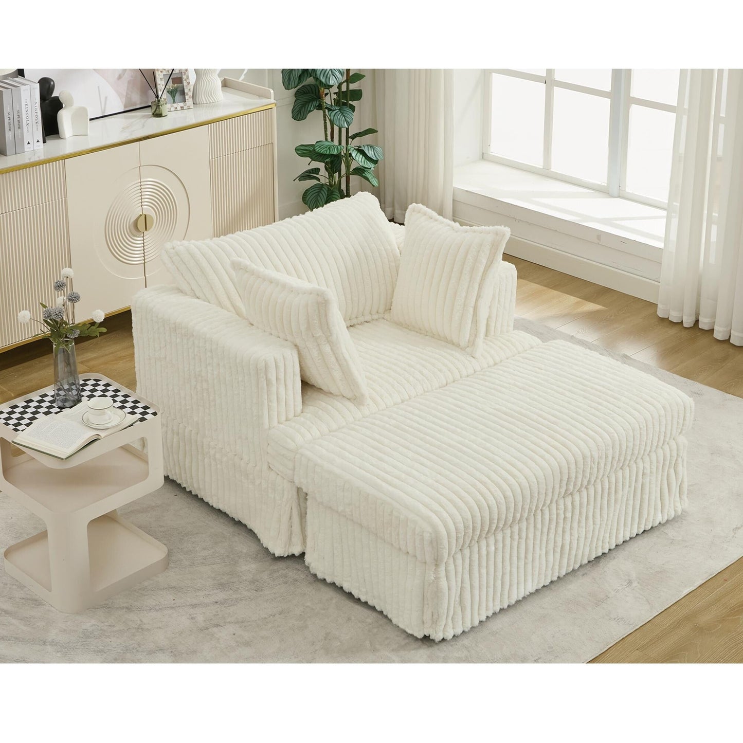 47.7 Oversized Corduroy Chaise Longue with Ottoman