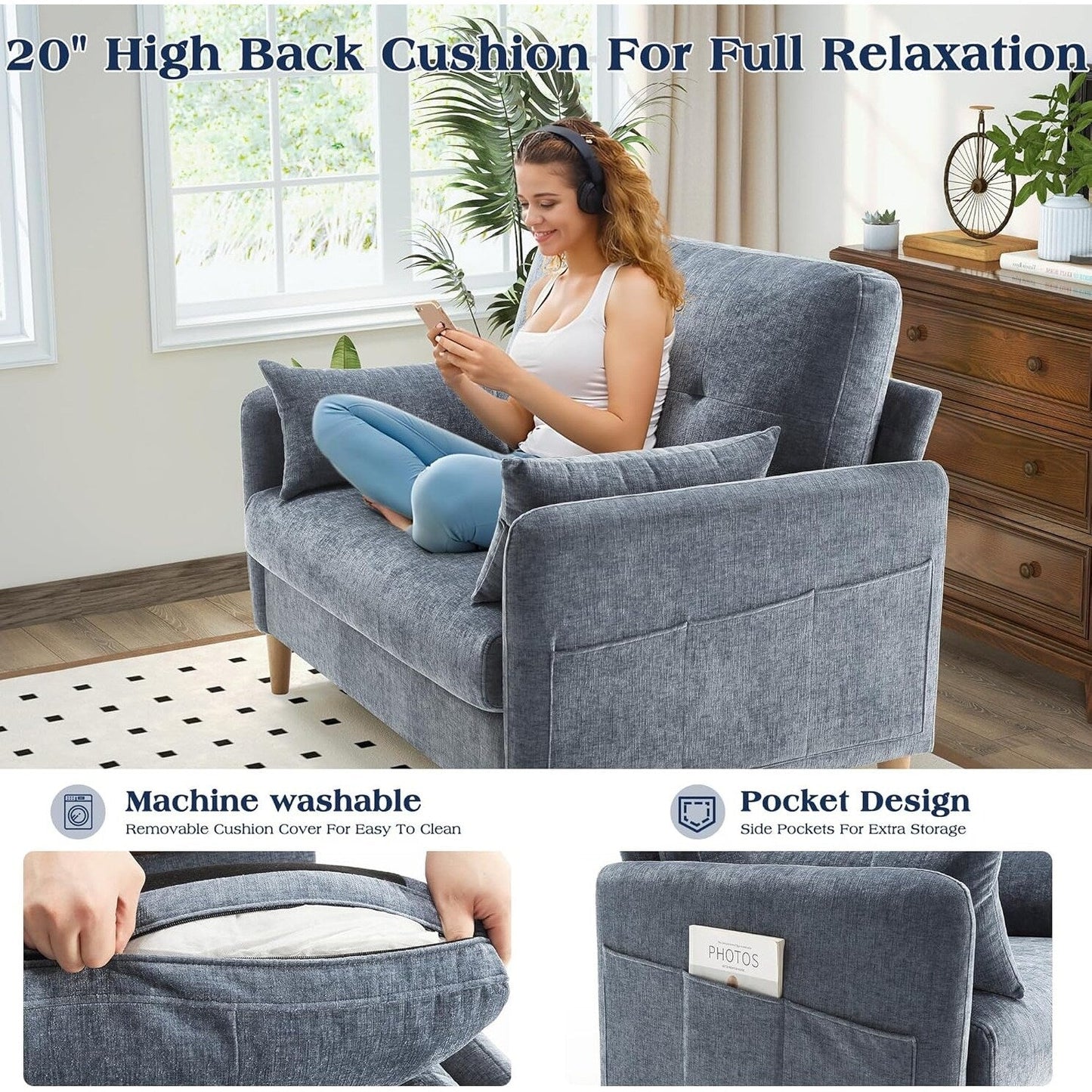 47 Chenille Loveseat - Small Space Sofa with Removable Cover & Pillow, Perfect for Apartment/DormÂ