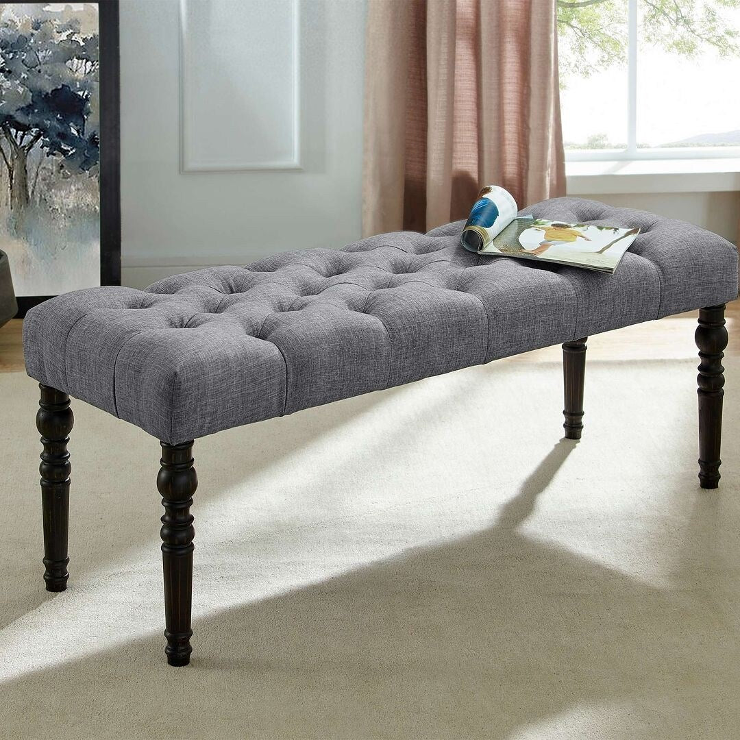 48x16x19.5 Contemporary Fabric Tufted Turned Leg Dining Bench - 48x16x19.5inch