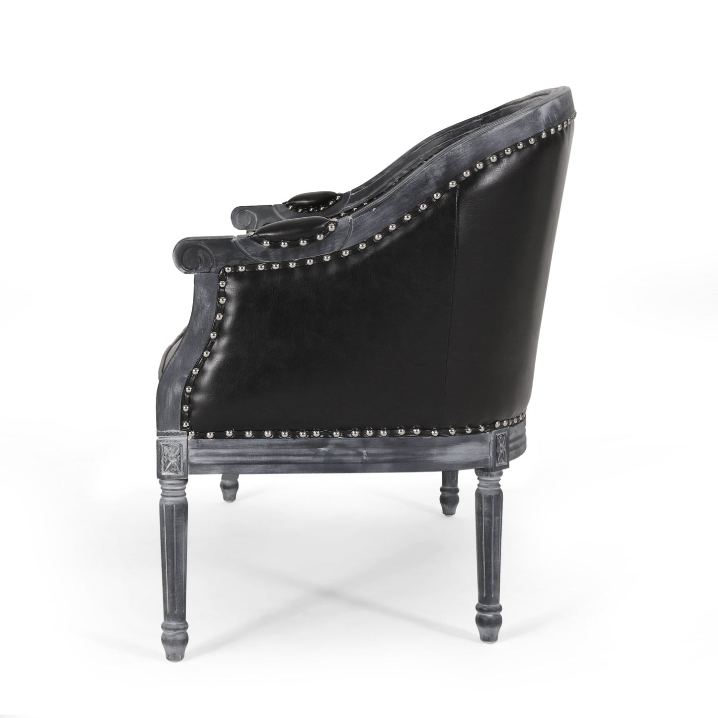 49.5 Faux Leather Loveseat Sofa with Turned Legs and Nailheads for Living Room