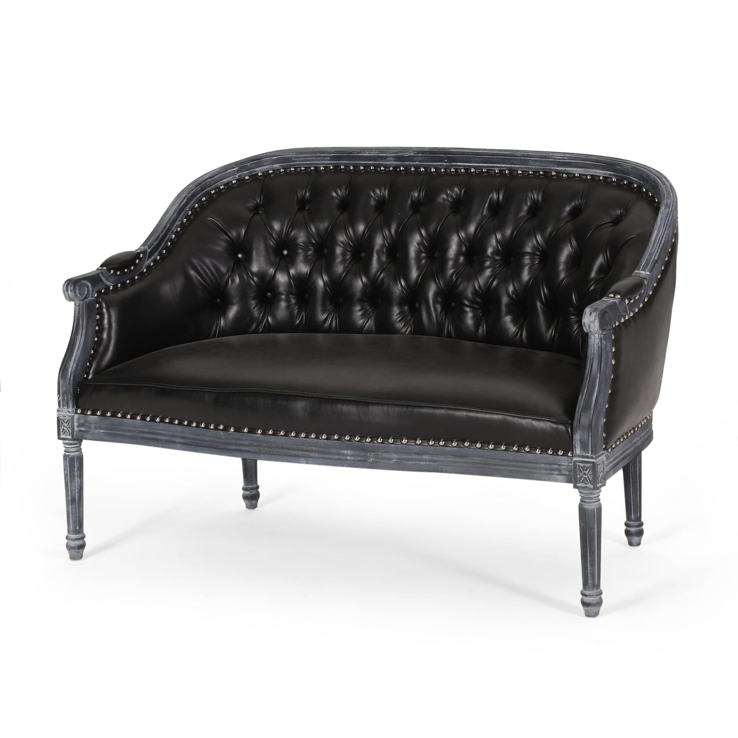 49.5 Faux Leather Loveseat Sofa with Turned Legs and Nailheads for Living Room