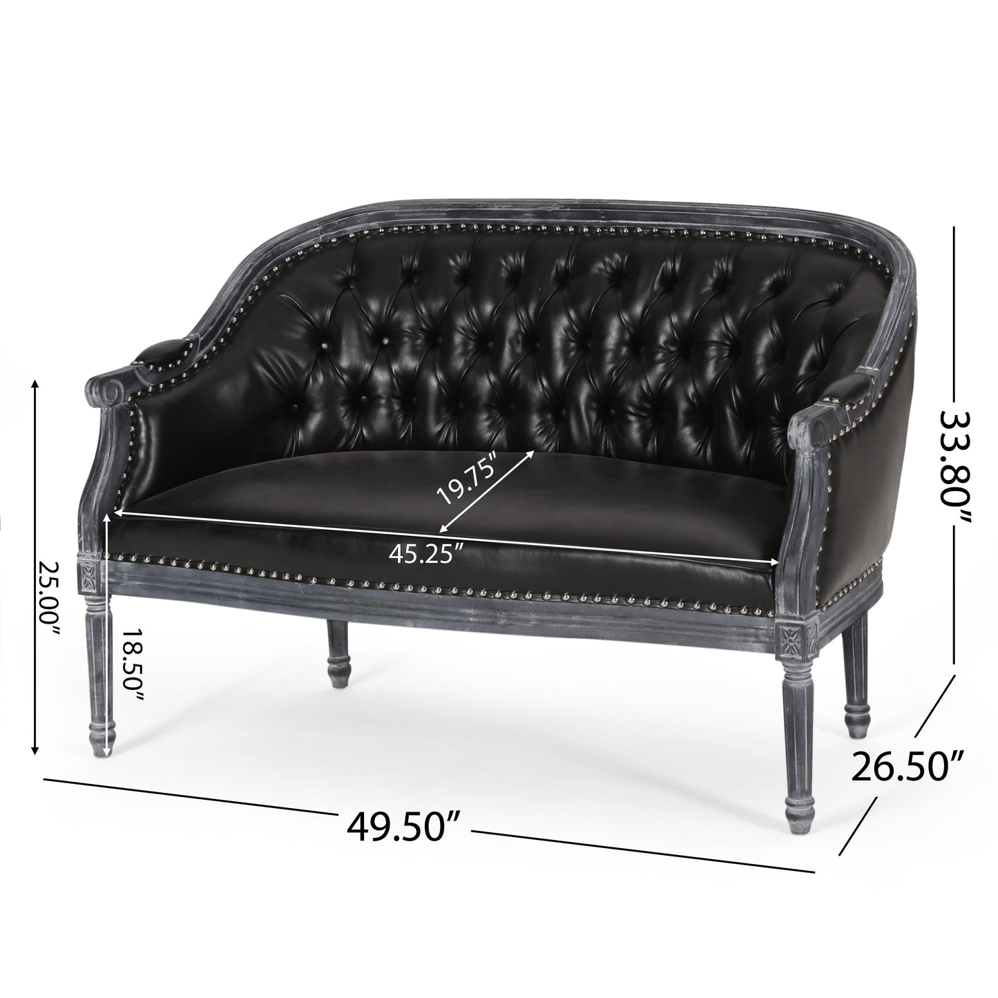 49.5 Faux Leather Loveseat Sofa with Turned Legs and Nailheads for Living Room
