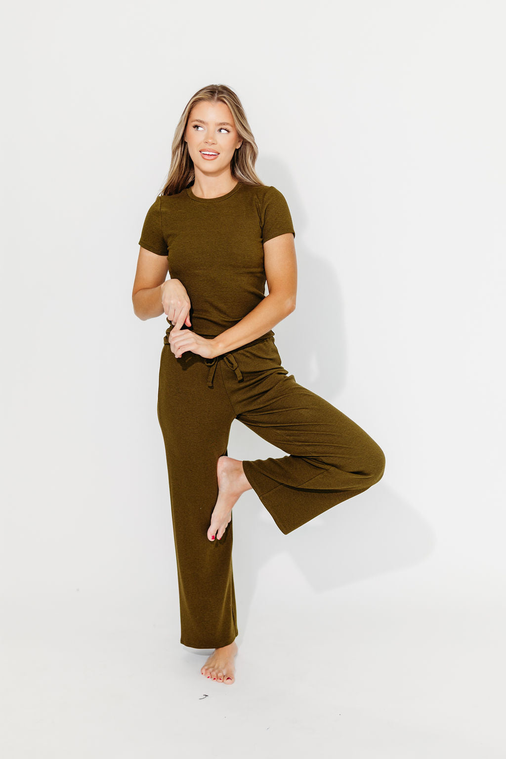 The Muse Knit Top & Pants Set in Olive