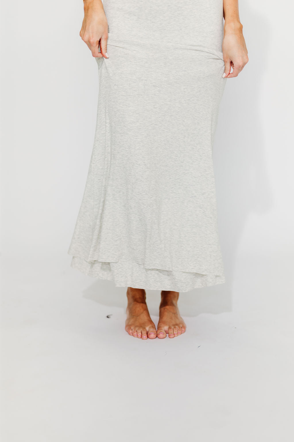 The Charlie Ribbed Maxi Dress in Light Heather Grey -Bump Friendly