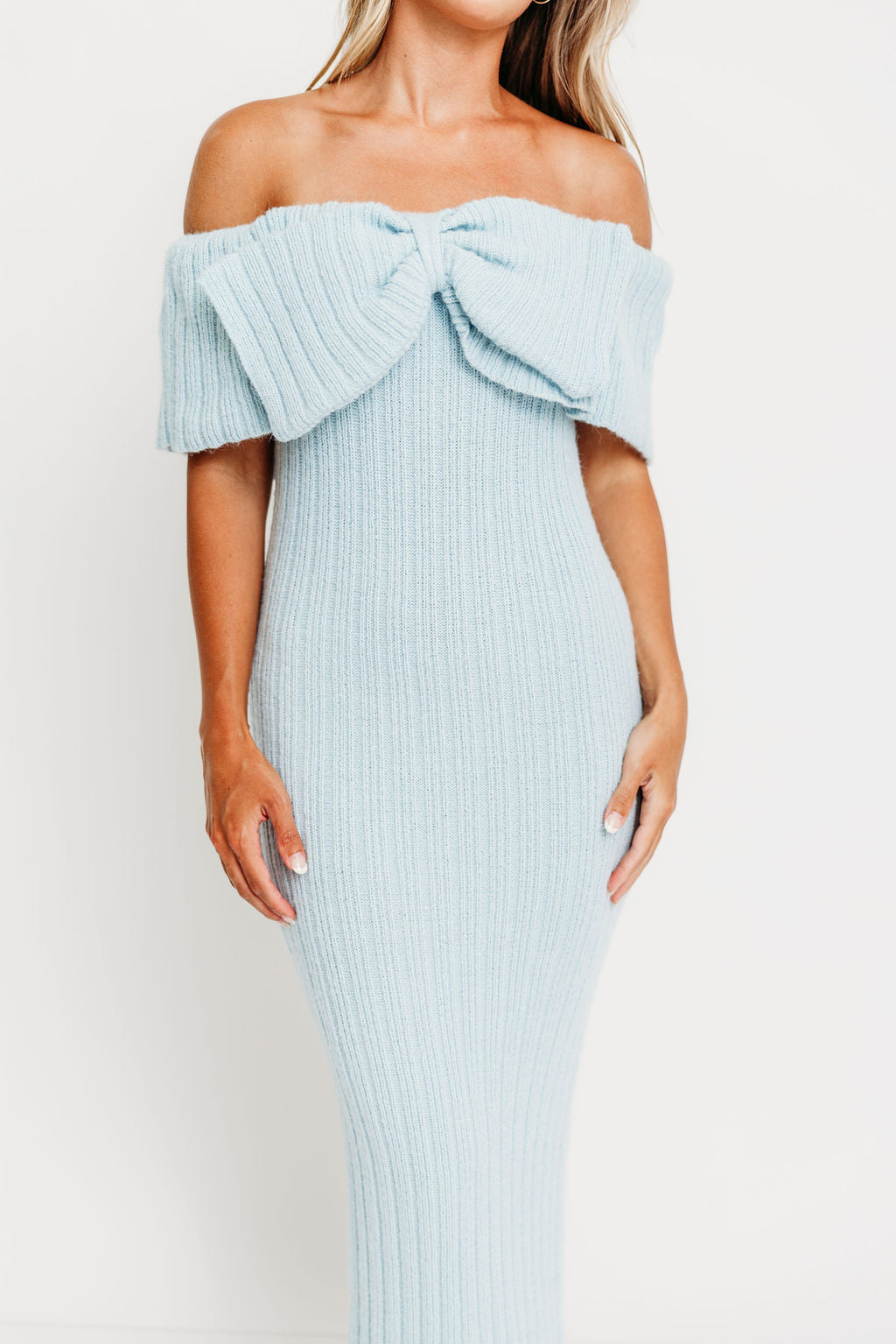 Aston Bow Front Maxi Sweater Dress in Ice Metal– Bump Friendly & Inclusive Sizing (S-3XL)