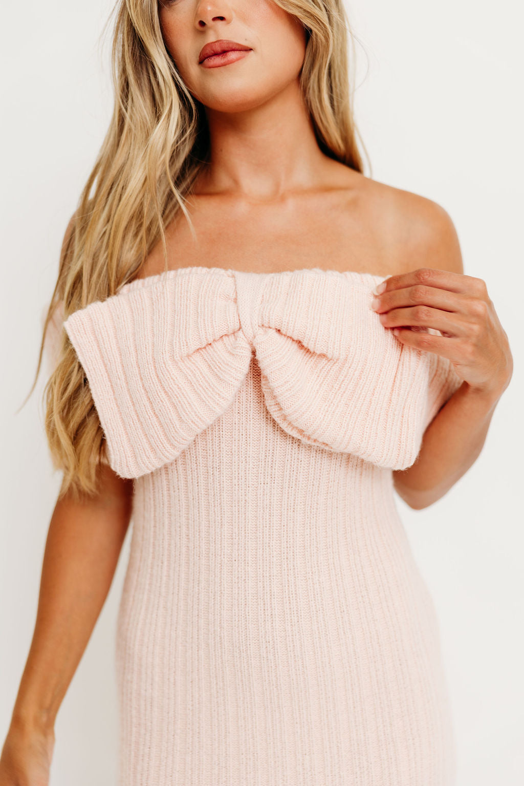 Aston Bow Front Maxi Sweater Dress in Pinkish Petal – Bump Friendly & Inclusive Sizing (S-3XL)