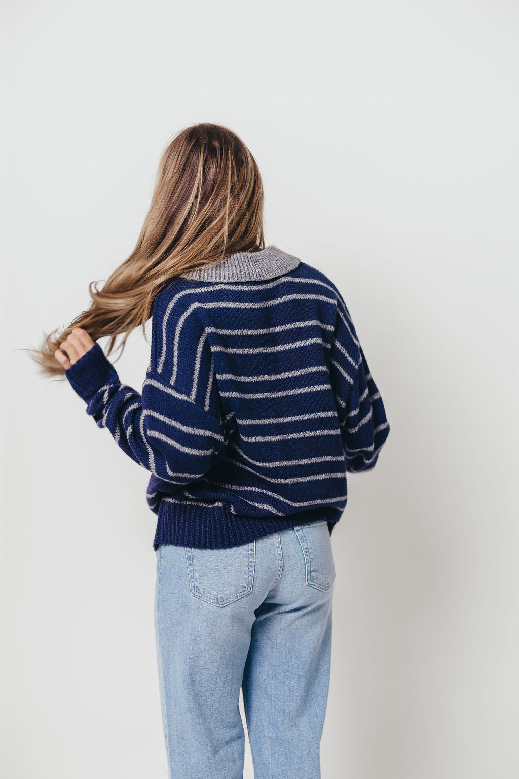 Rochelle Stripe Sweater with Contrast Collar in Navy