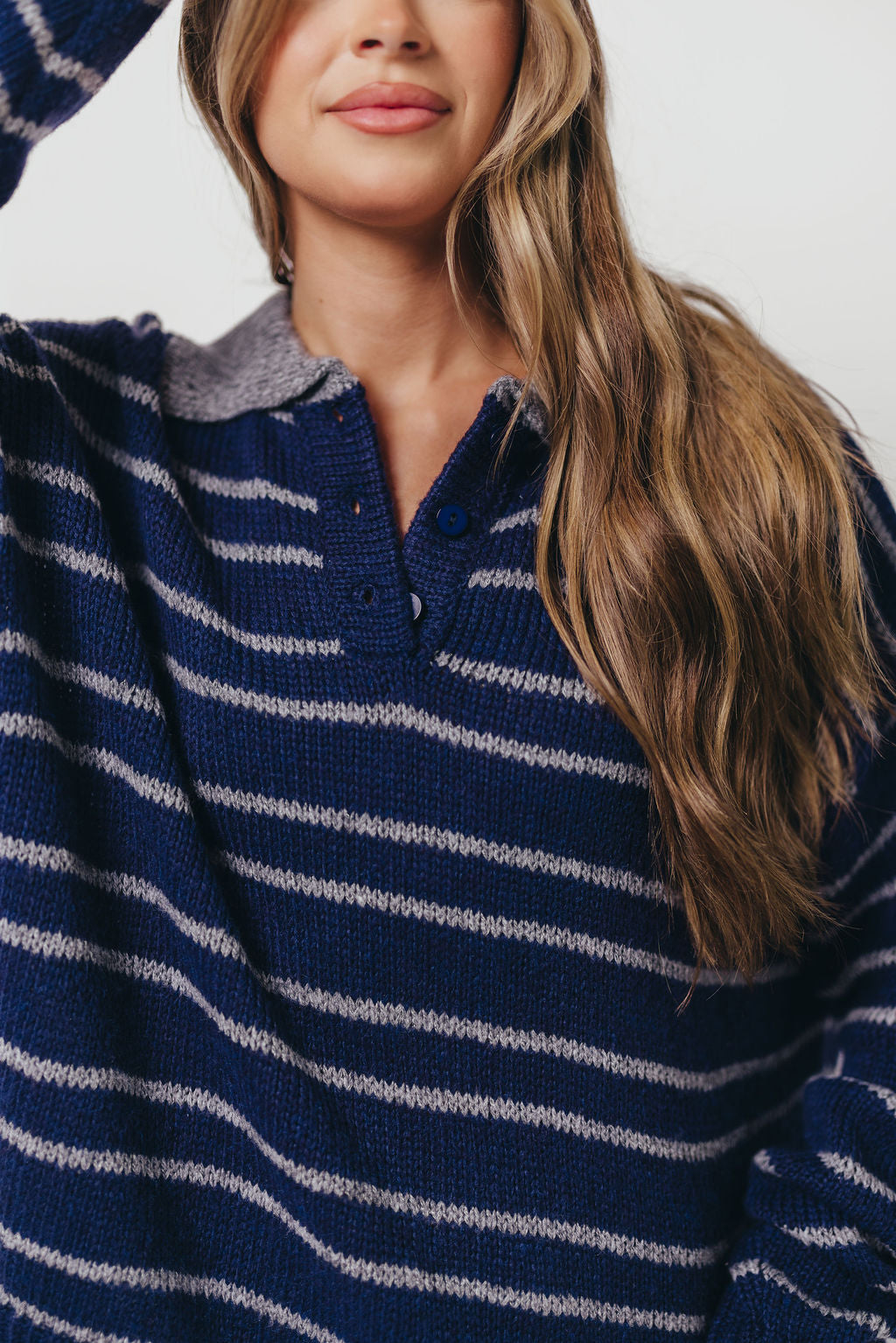 Rochelle Stripe Sweater with Contrast Collar in Navy