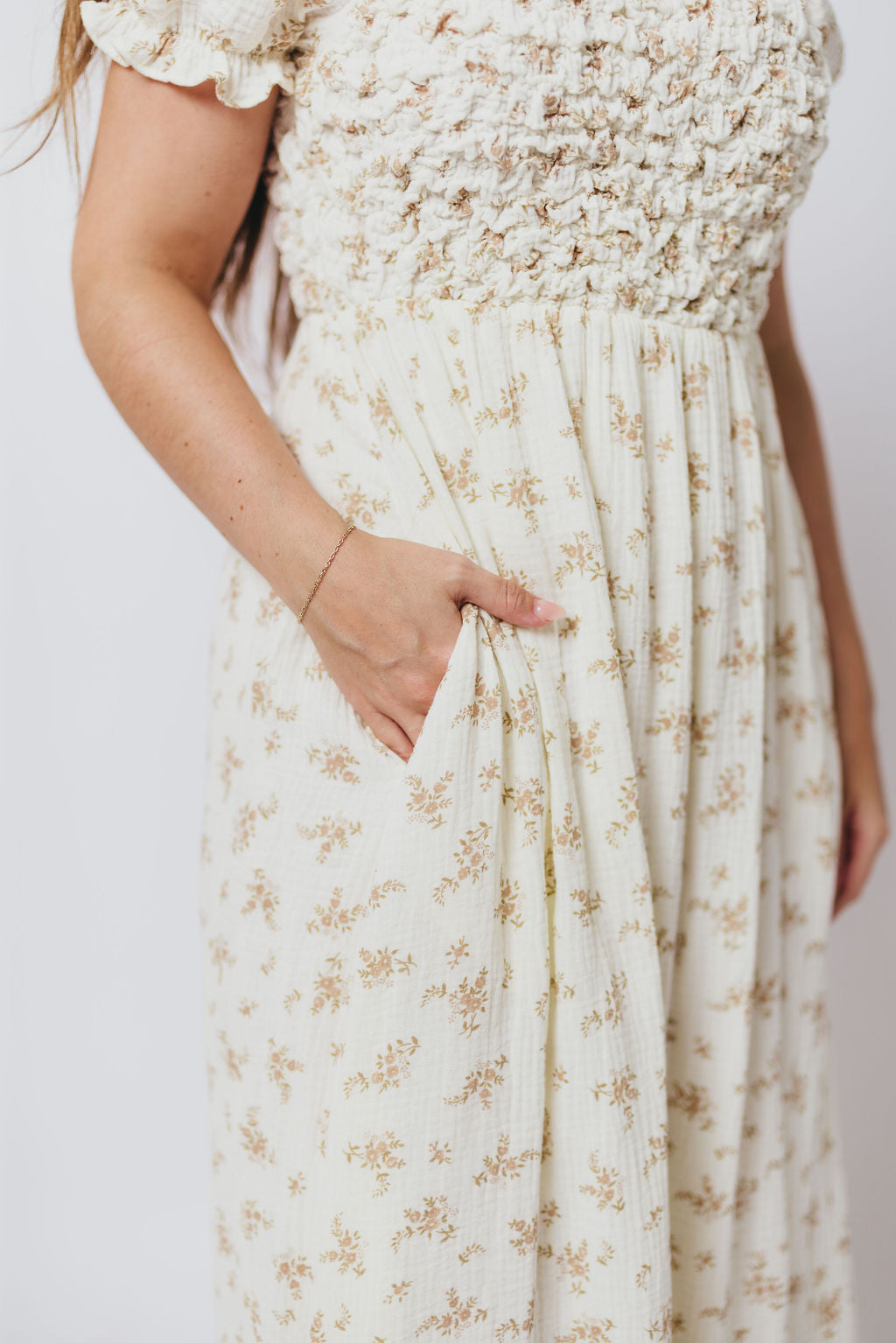 Emilia 100% Cotton Smocked Maxi Dress in Cream - Bump Friendly