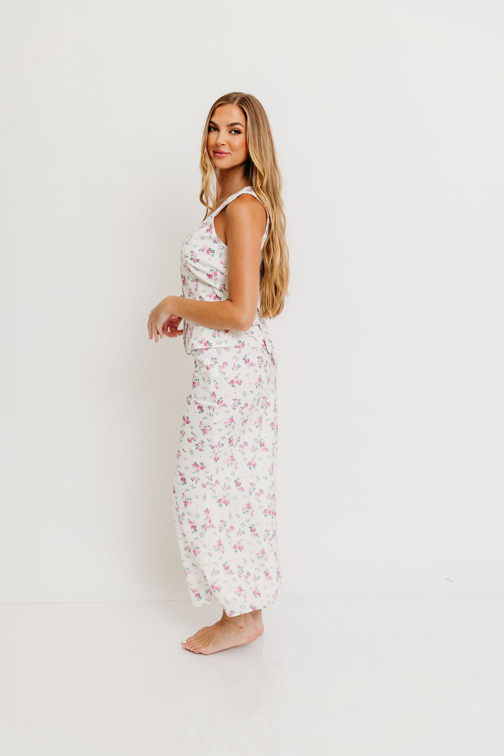 Melrose Floral Button-Up Top and Maxi Skirt Set in Off White