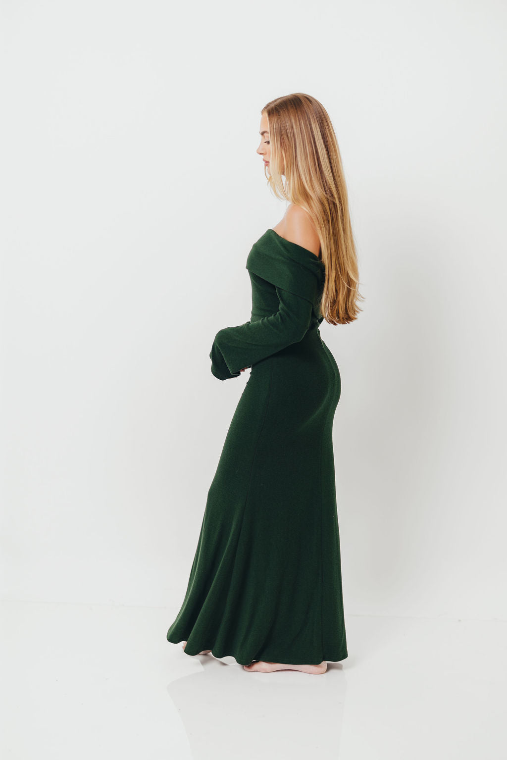 Monroe Maxi Dress with Long Sleeves in Hunter Green- Bump Friendly