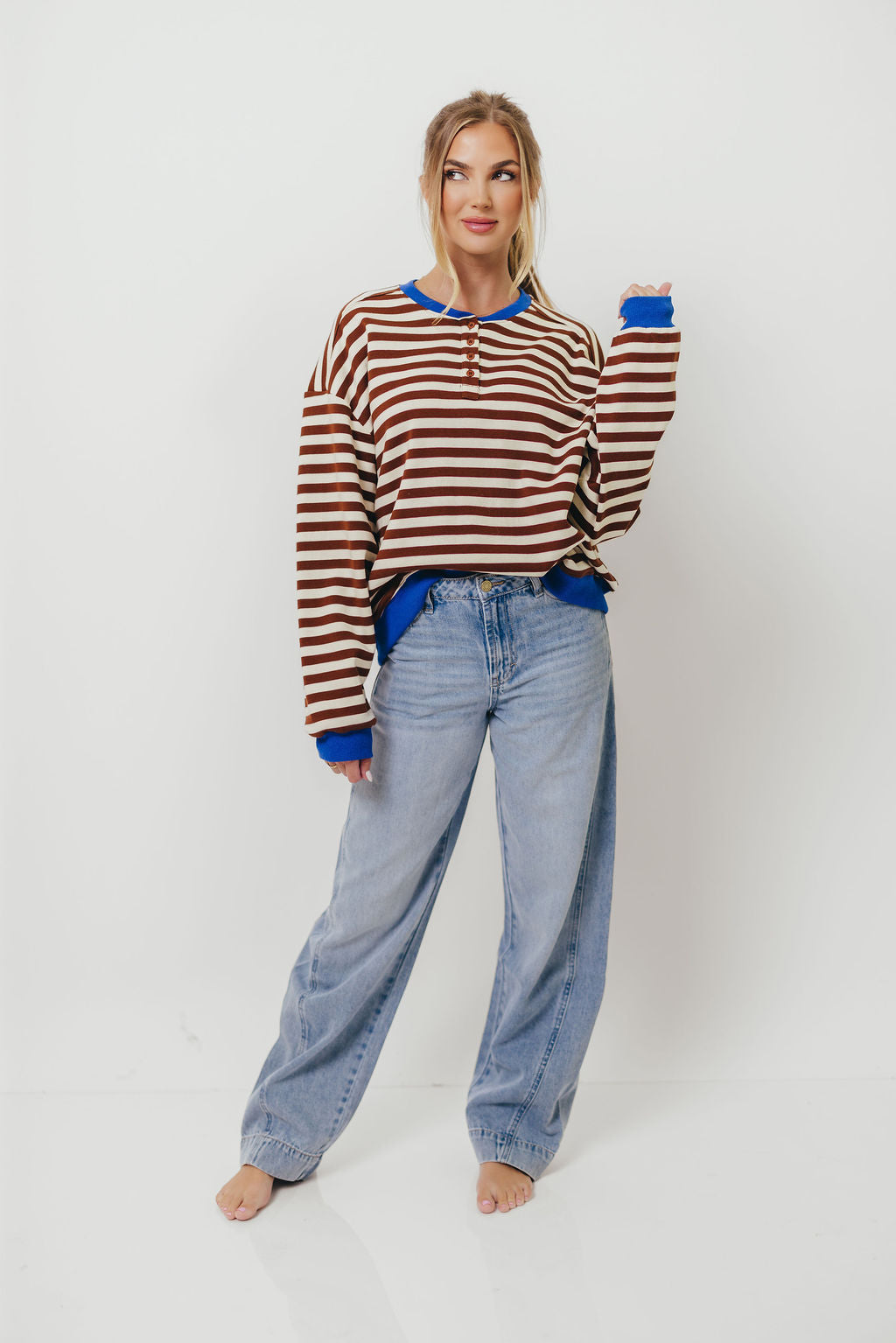 Pierce Striped Henley Pullover in Chocolate Royal