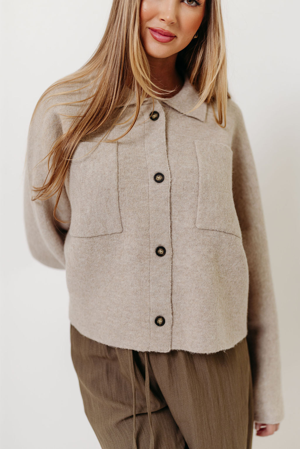 Monica Collared Button-Down Sweater in Papyrus