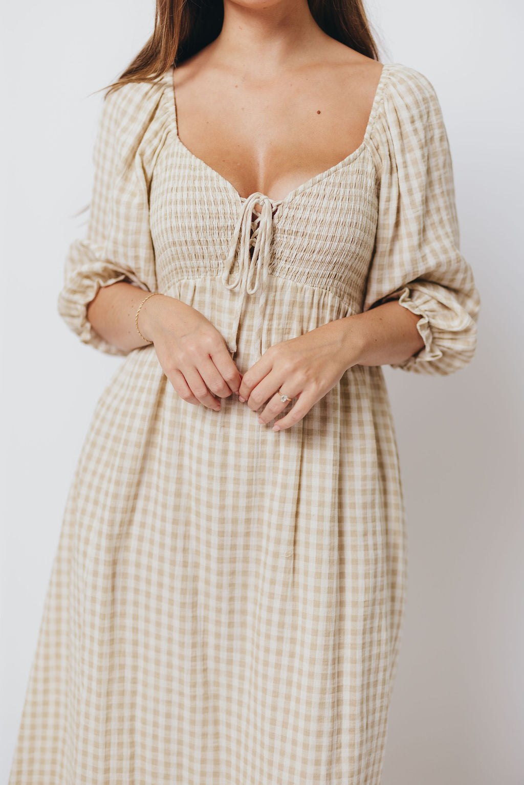 Cecilia 100% Cotton Smocked Maxi Dress in Natural Plaid - Bump Friendly *9/26 PRE-ORDER*