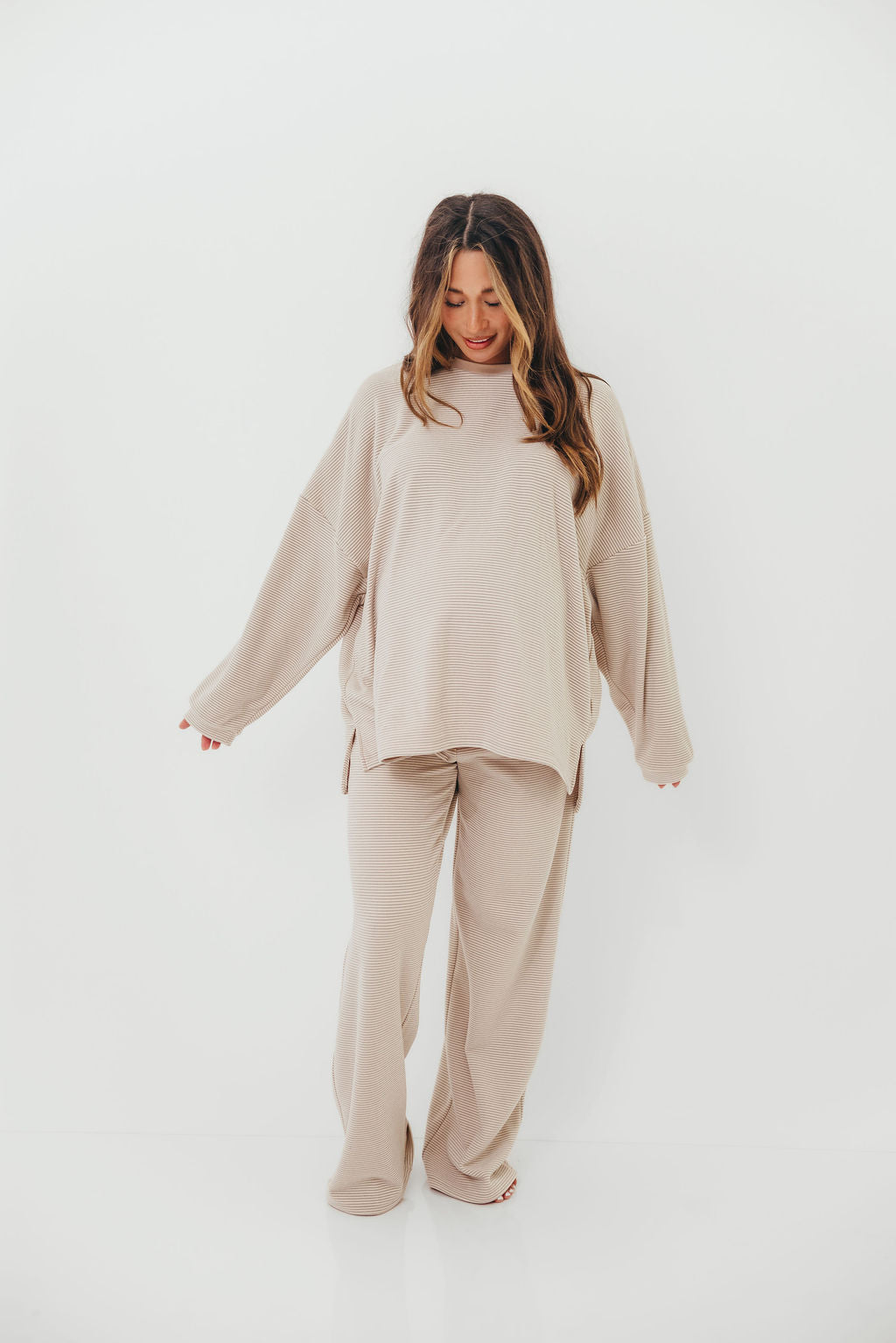 Naomi Oversized Fleece Top in Cream/Grey - Bump Friendly *Worth Exclusive Print*