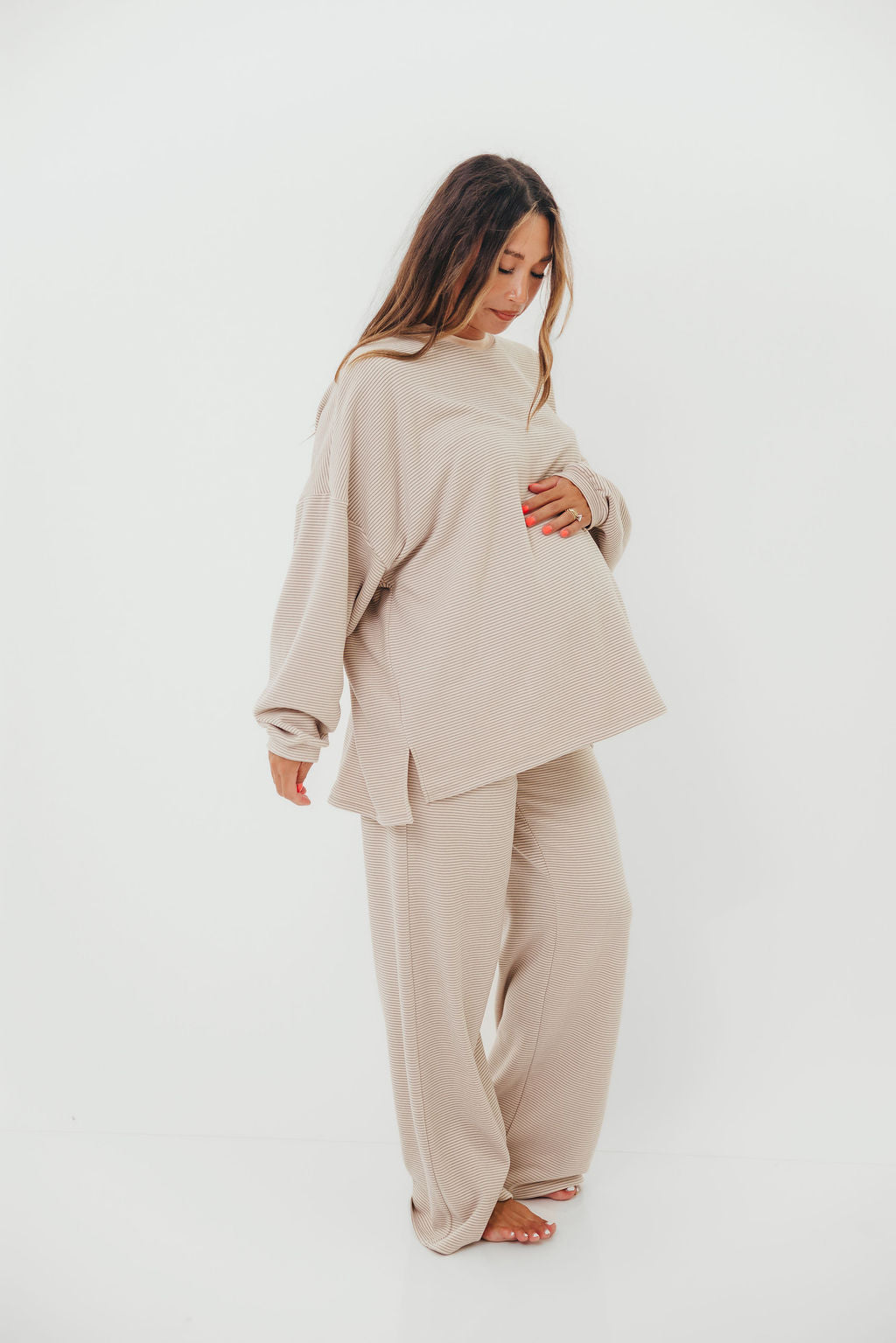 Naomi Oversized Fleece Top in Cream/Grey - Bump Friendly *Worth Exclusive Print*