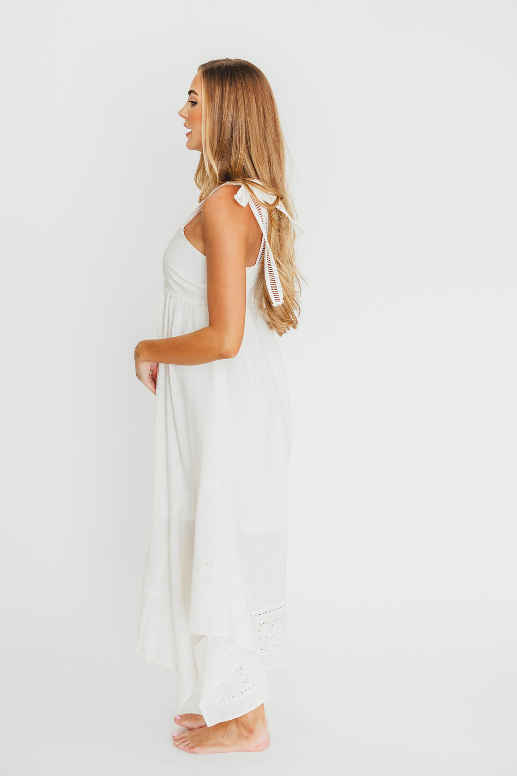 Palmer Asymmetrical Hem Midi Dress in White