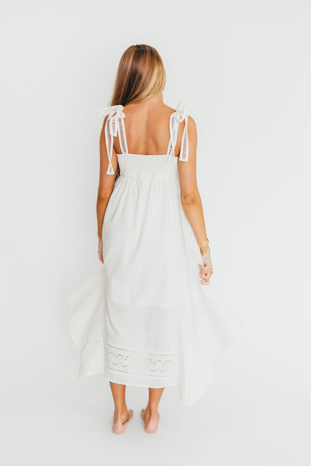 Palmer Asymmetrical Hem Midi Dress in White