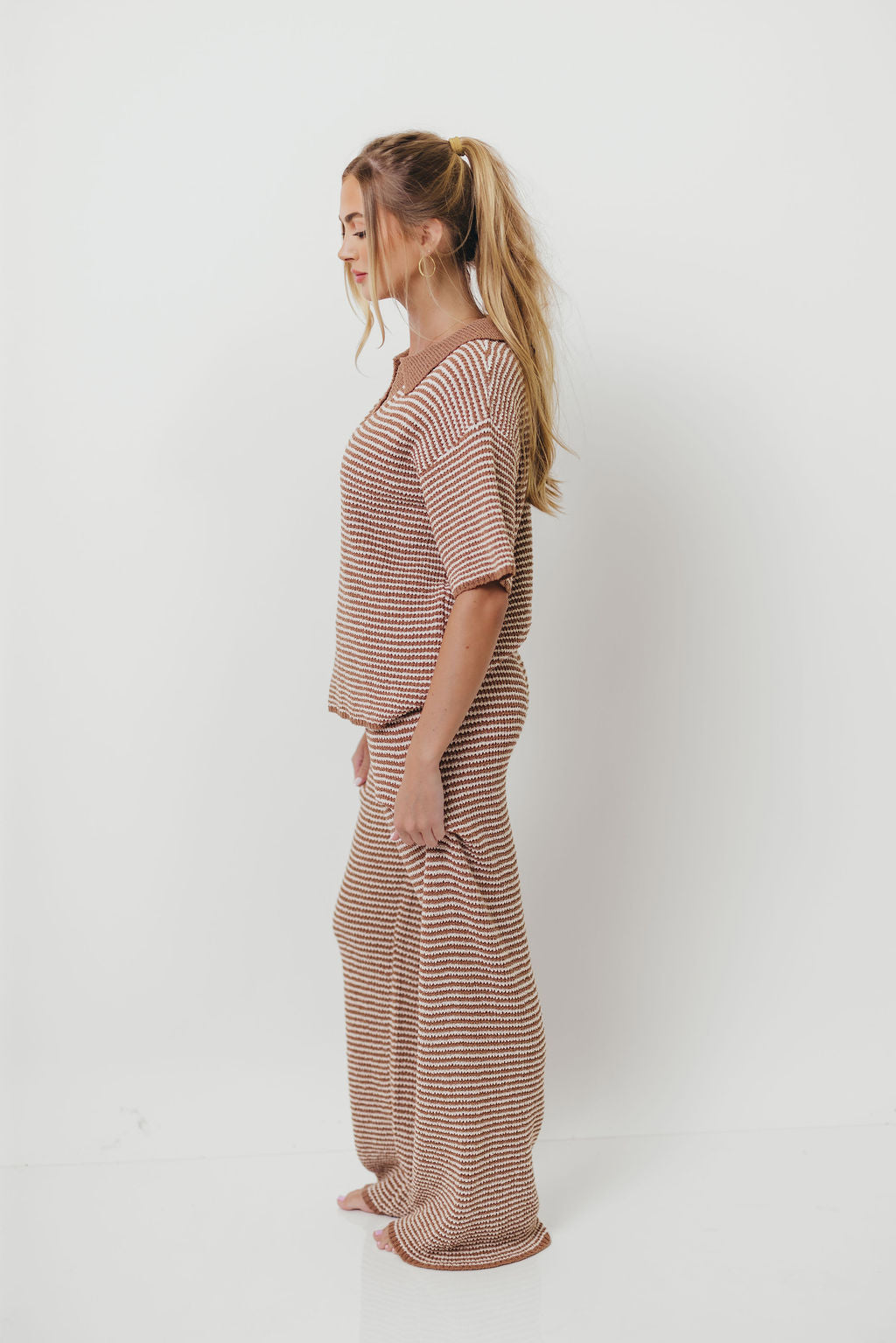 Torrance Short Sleeve Sweater Top and Pants Set in Mocha Cream