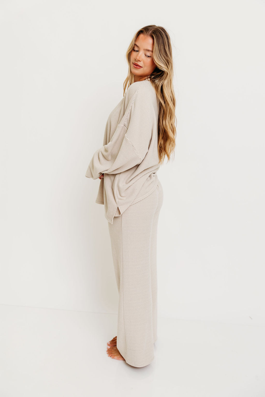 Naomi Oversized Fleece Top in Cream/Grey - Bump Friendly *Worth Exclusive Print*